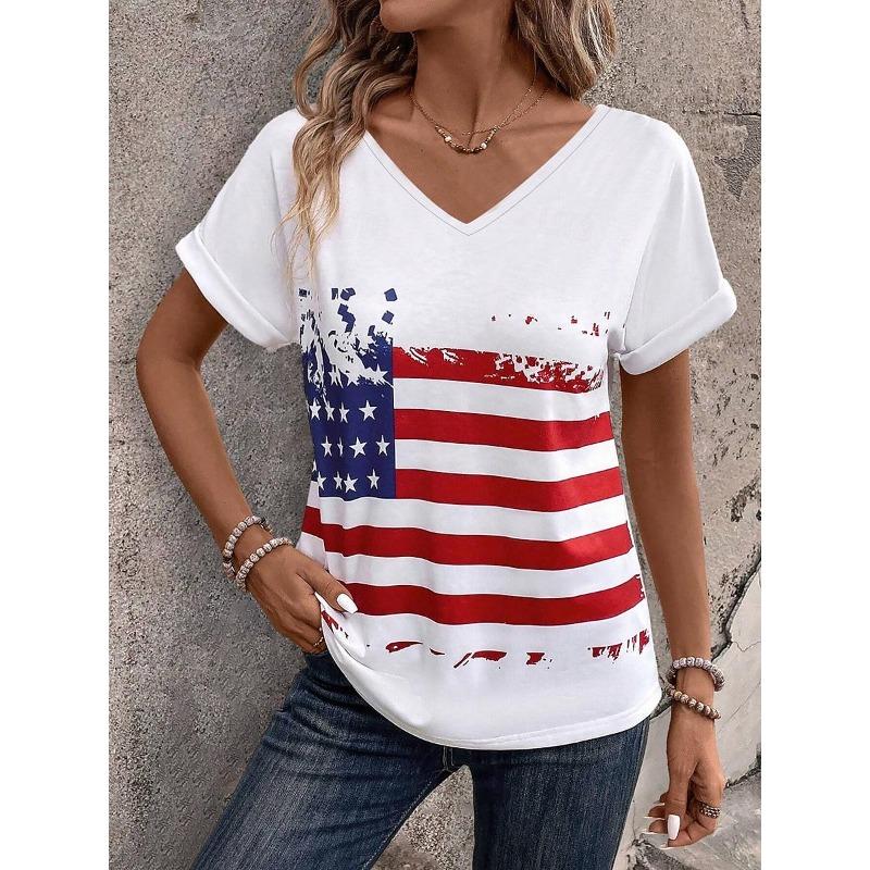 Fashionable Women's V-neck Casual Short Sleeved T-shirt,Rretro Sports Style Casual Sportswear