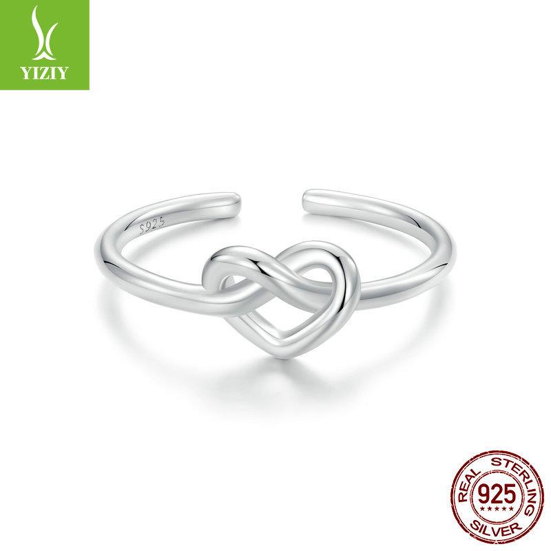 

Simple Winding Heart Plain Silver Open Ring, Romantic Love Knot S925 Sterling Silver Ring