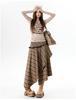 Women's Irregular Plaid Tassel A-line Skirt with Embroidery - High Waist, Slimming Fit, Mid-length for Autumn/Winter