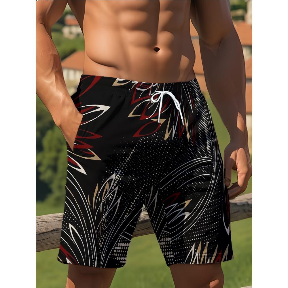 Men's Pink Orange Abstract Fluid Print Beach Shorts Drawstring Waist Quick Dry Casual Swim Trunks 2026