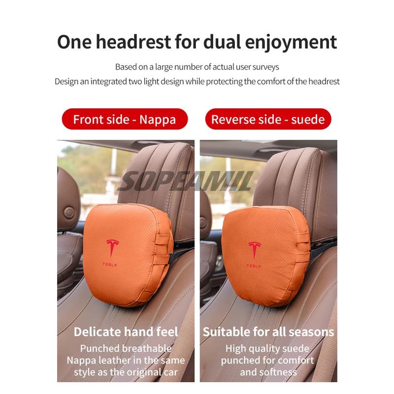 Tesla Cybertruck Model 3 Model Y Model S Model X Car Double-Sided Suede Leather Headrest Neck Support Pillow Seat Waist Cushion