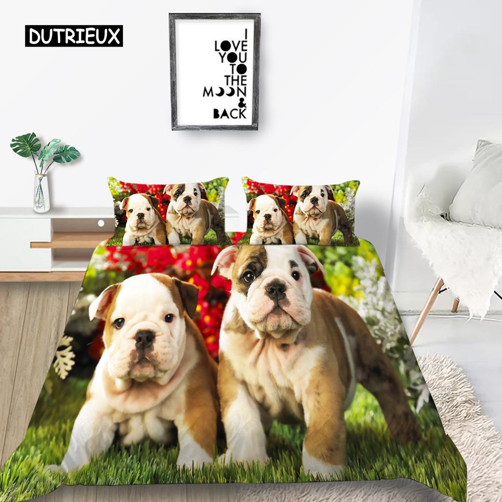 Djur Hund Sängkläder Set 3D Söt Hund Mode Påslakan Queen King Twin Härlig Husdjur Hund för Barn Vuxna Barn Rumsdekoration