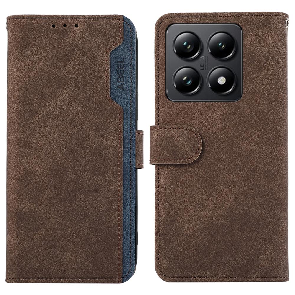 

ABEEL Чехол для Xiaomi 14T Кожаный чехол-книжка с цветовыми вставками и блокировкой RFID Brown