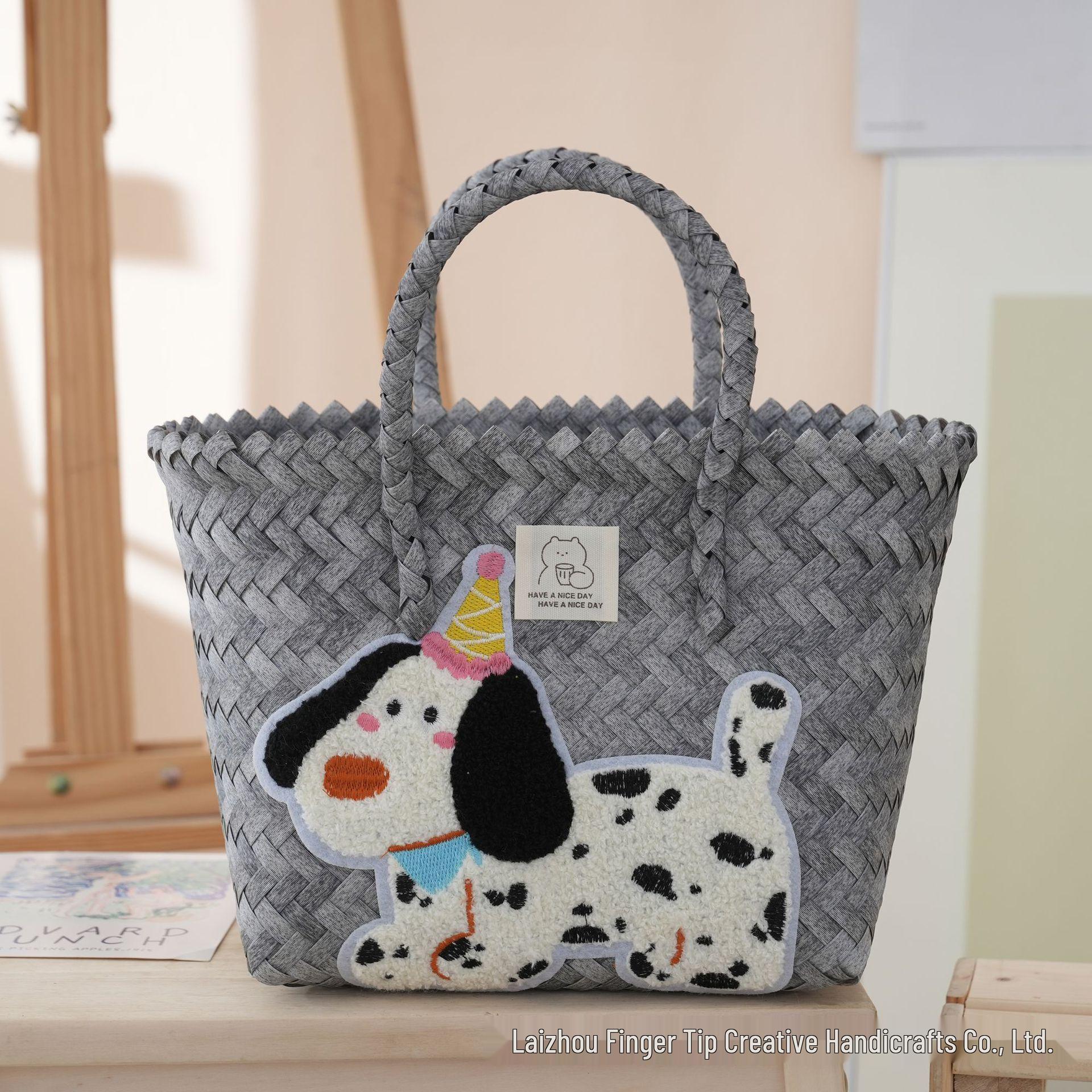 Ручная работа Мультяшная плетеная сумка-тоут с таксой: Плетеная овощная корзина для работы и поездок