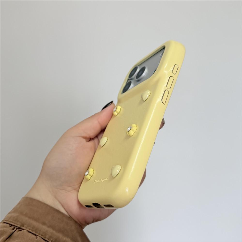Spring Floral Yellow Pearl Phone Case - Compatible with iPhone 14, 15, 16 Pro, 17 Pro, Drop-Proof, for Women