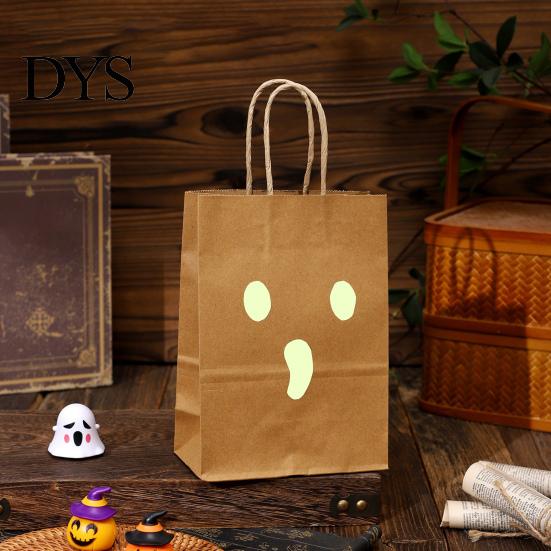 Cute Candy Packaging Halloween Bags with Luminous Pumpkin Ghost Prints, Thickened Night Glowing Holiday Paper Gift Bags, Trick or Treat Party