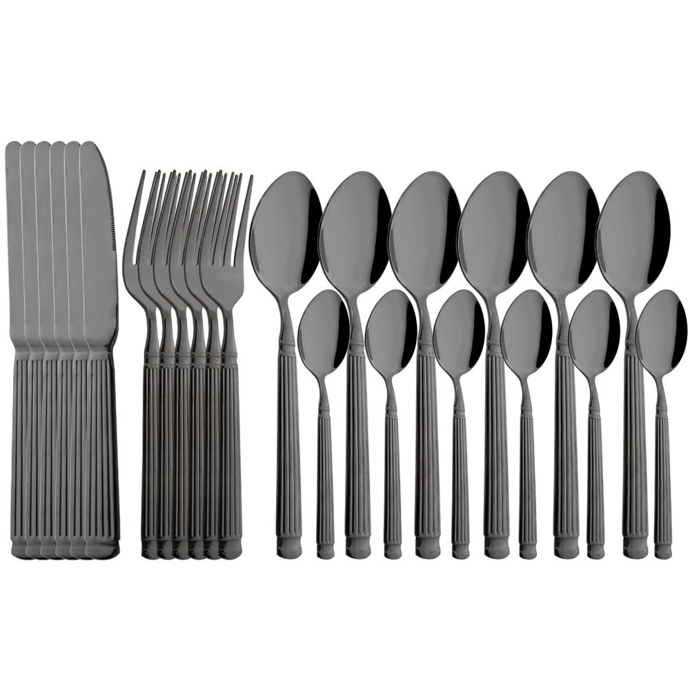 6/24Pcs Tableware Set Stainless Steel Utensil Kitchen Knives Cake Forks Coffee Spoons Cutlery for Home Restaurant Flatware Set