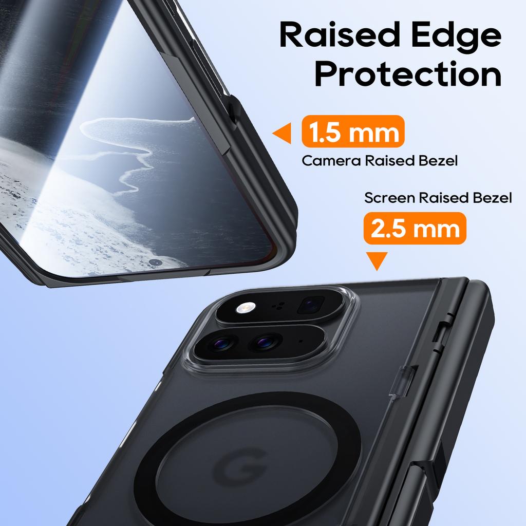Magnetic Phone Case with Dual Kickstand and Hinge Protection, Matte Translucent Hard Shell for Google Pixel 11 Pro Fold-Black