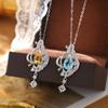 Vintage Court Style Natural Colored Treasure Pendant Necklace Women's S925 Sterling Silver Inlaid Citrine Blue Topa Collarbone Chain Women