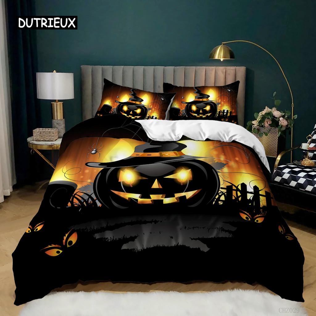 Halloween Duvet Cover Queen King Cartoon Pumpkin Comforter Cover Lantern Bedding Set MicrofiberGhost Quilt Cover for Boys Girls