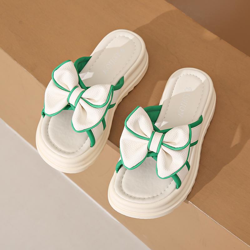 

Женские летние тапочки с цветочным принтом, повседневные милые босоножки на платформе для девочек, большие размеры, увеличивающие рост, массивные тапочки 34 зелёный