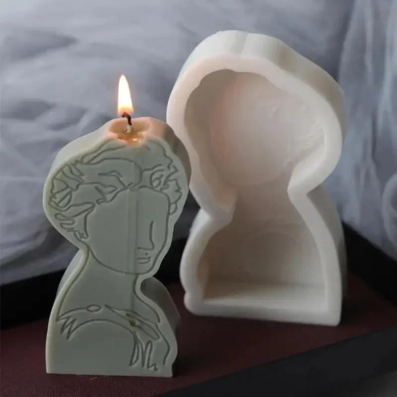 1 Pcs Stick Figure Portrait Mold European Asian Style Character Candle Minimalist Style Aroma Candle DIY Material Silicone Mold