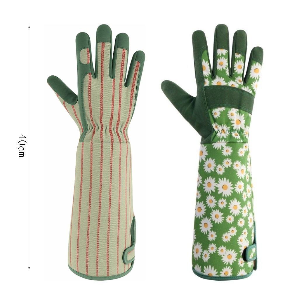 1 Pair Long Elbow Design Gardening Gloves Daisy Pattern Rose Pruning Gloves  Garden Work