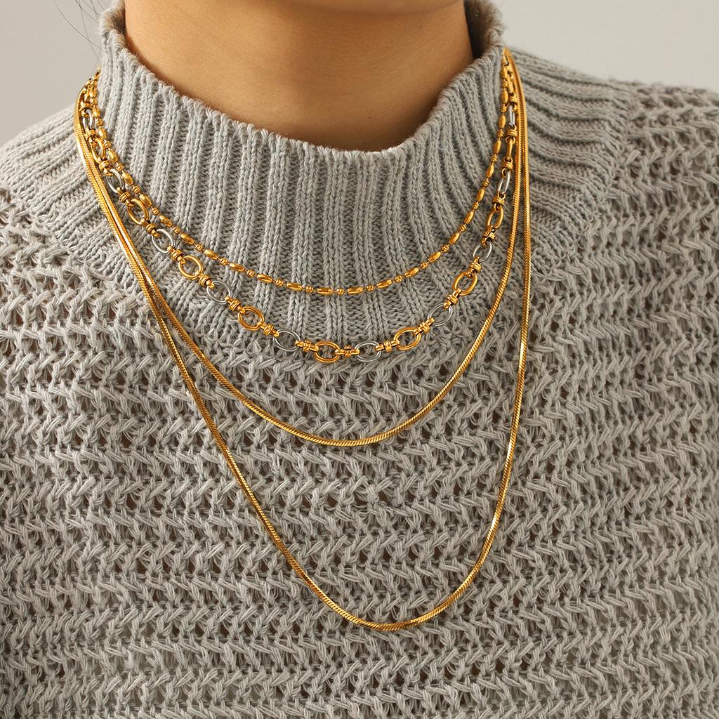 Euro-American Style Stainless Steel Necklace, Light Luxury High-end Layered Jewelry, Fashionable Versatile Clavicle Chain