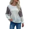 Moda Casual Tops Camisas Ropa Temperamento Moderno y Casual Otoño Mujer Suelto Cuello Redondo Bajo Estampado Leopardo Empalme Suéter de Punto