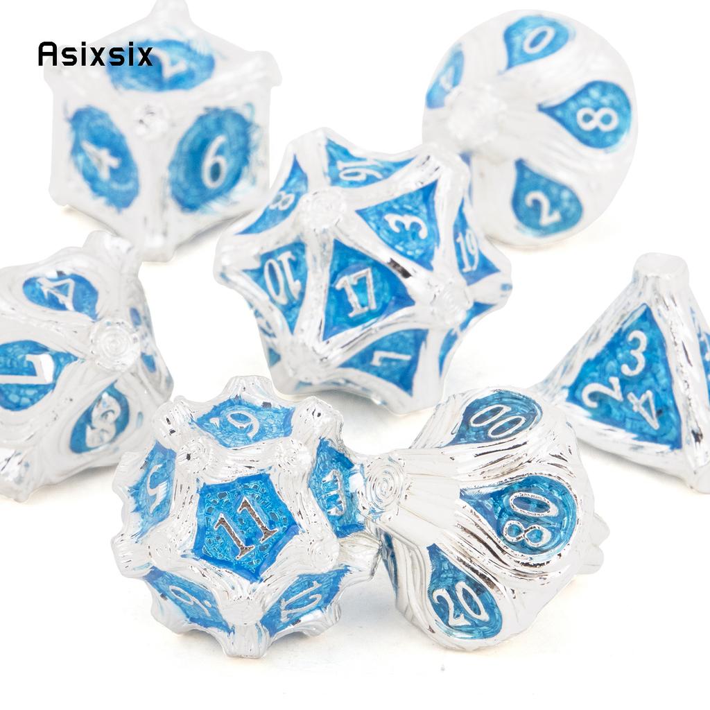 7 Pcs White BlueTree Stump Root Metal Dice Solid Metal Polyhedral Dice Set Suitable for Role-Playing RPG  Board Game Card Game