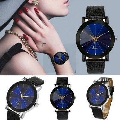 Women Crystal Leatgher Strap Stainless Steel Dial Analog Quartz Wrist Watch Uhren Montre-bracelet