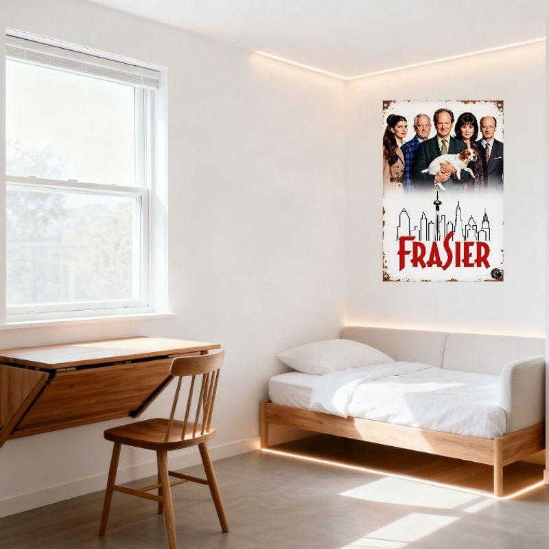 Frasier TV Show Vintage Metal Tin Sign Seattle Skyline Space Needle Retro Home Decor for Bar Man Cave Office Wall Art