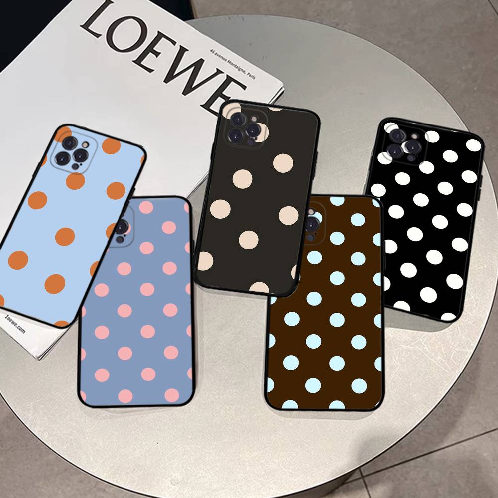Simple Black White Polka Dot Fit For iPhone 16 15 Promax Phone Case iPhone 14 11 12 High End 13 Pro Silicone
