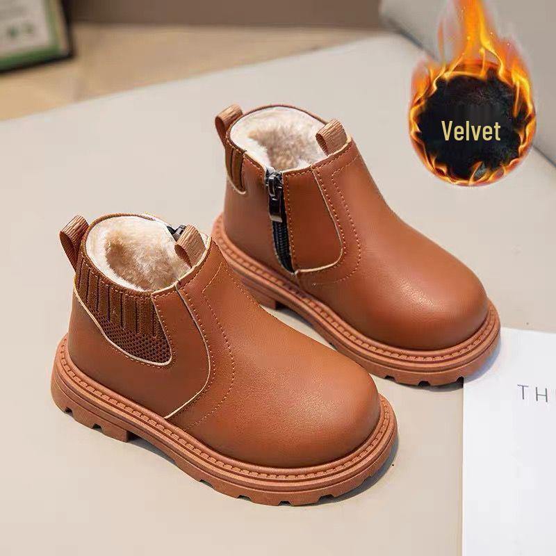 Children's Waterproof Martin Boots with Fleece Lining - Soft-Soled, Non-Slip, British Style Winter Boots