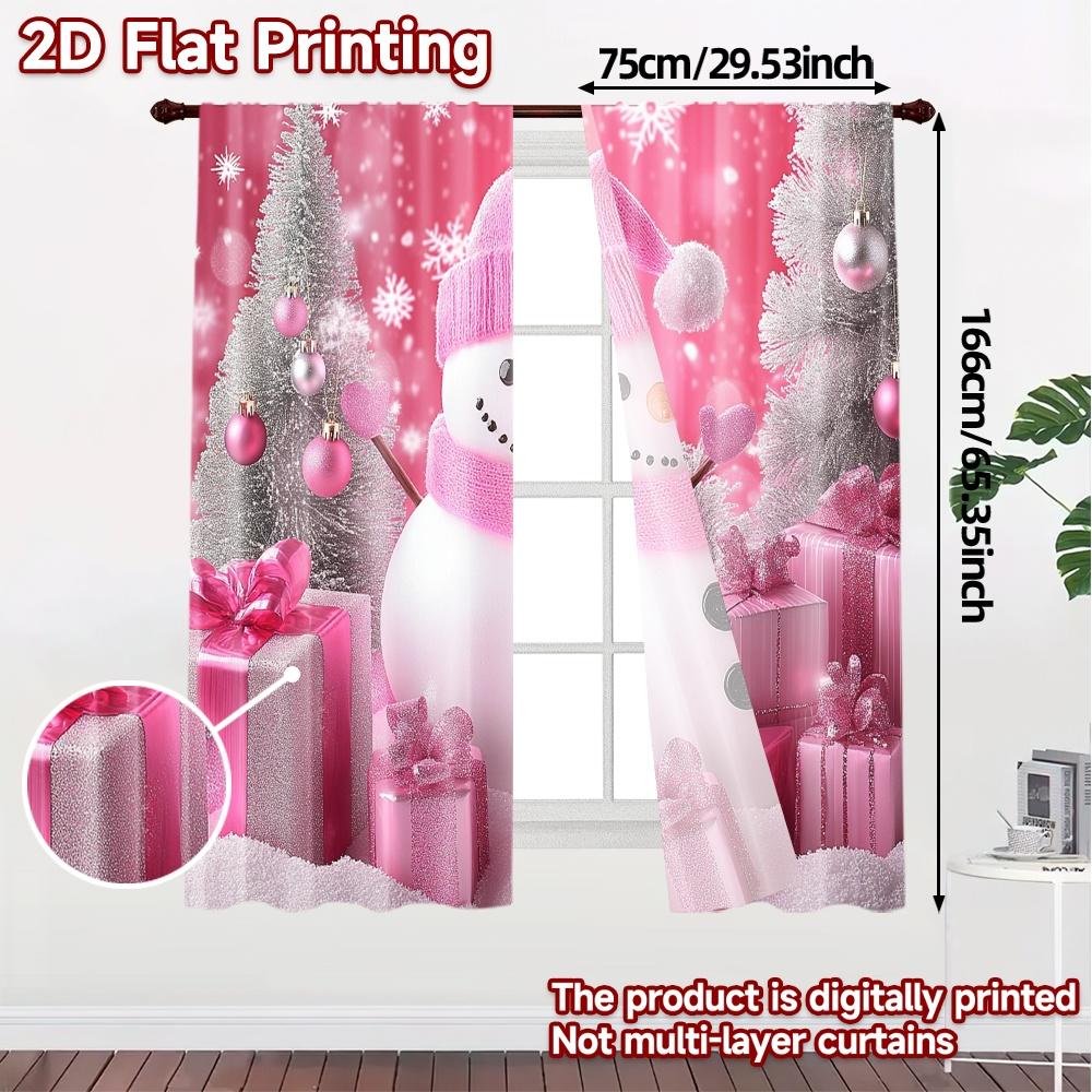 2pcs,Curtains Cute Pink Snowman Gifts Popular Curtain Cloth Durable 100% Polyester Fabric Curtains Gifts for Living Room,