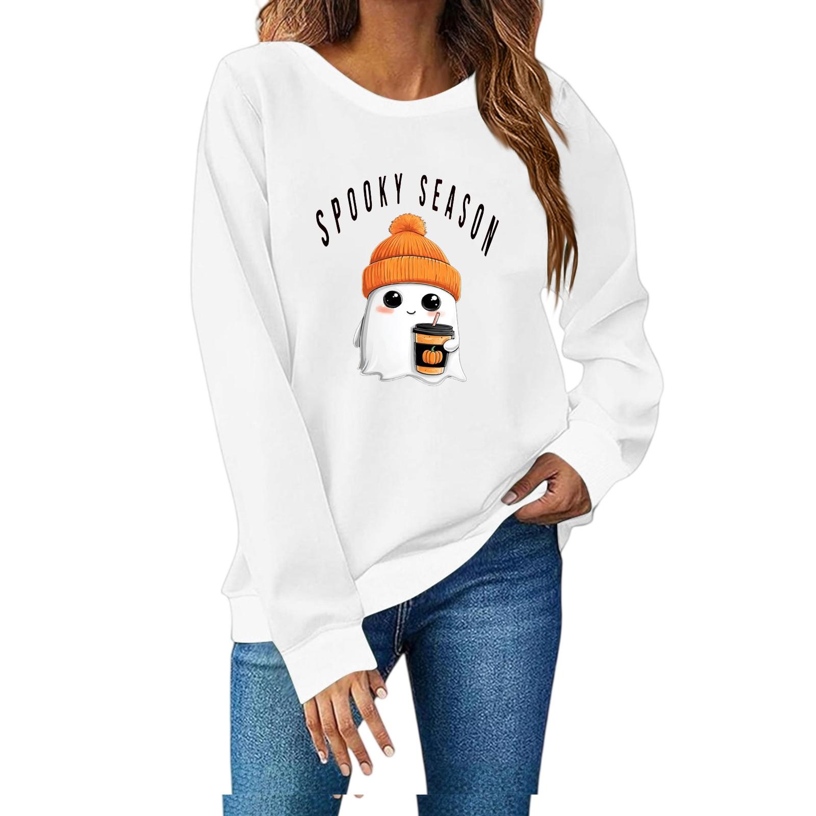 

Жіночий модний повсякденний світшот з принтом, з довгим рукавом і круглим вирізом XL білий