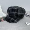 Britský osmiboký klobouk Dámská kostkovaná retro čepice s obličejem Malý baret Ztluštělý klobouk pro novináře