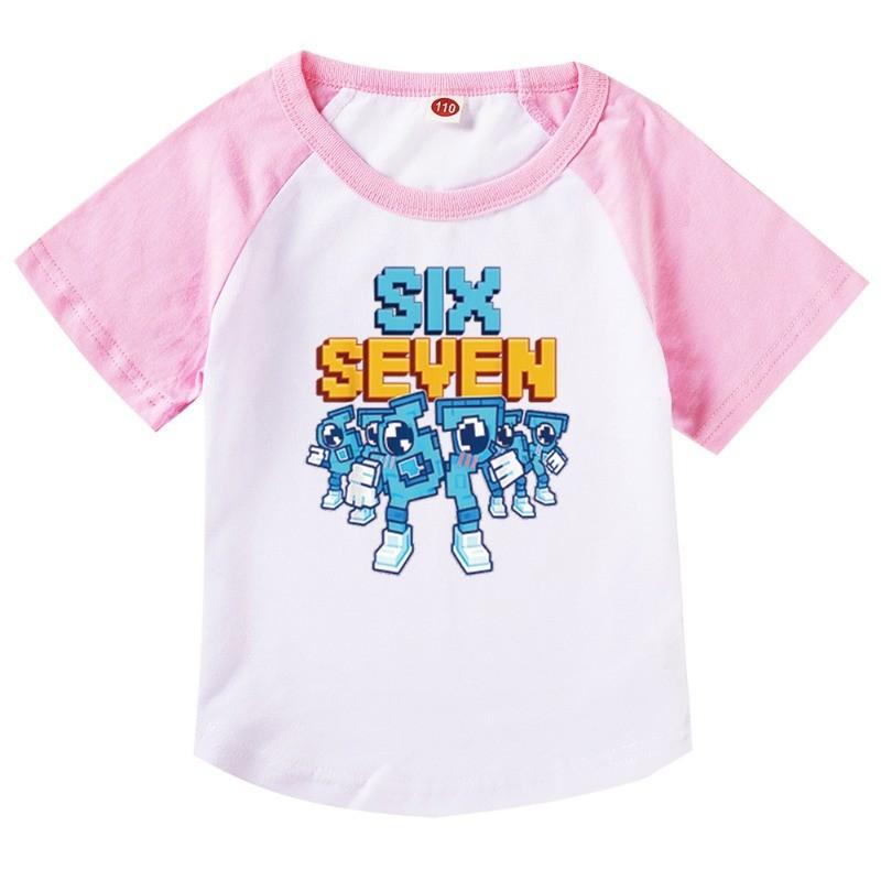 9193 Kids Girls Steal a Brainrot 67 Six Seven Print Raglan Short Sleeves Cotton T-Shirt