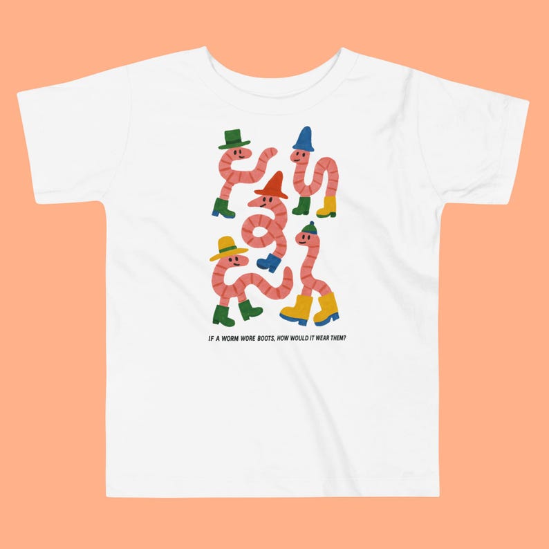 Worm Boots Toddler Tee – Funny Retro Animal Shirt – Whimsical Kids Graphic T-Shirt 120