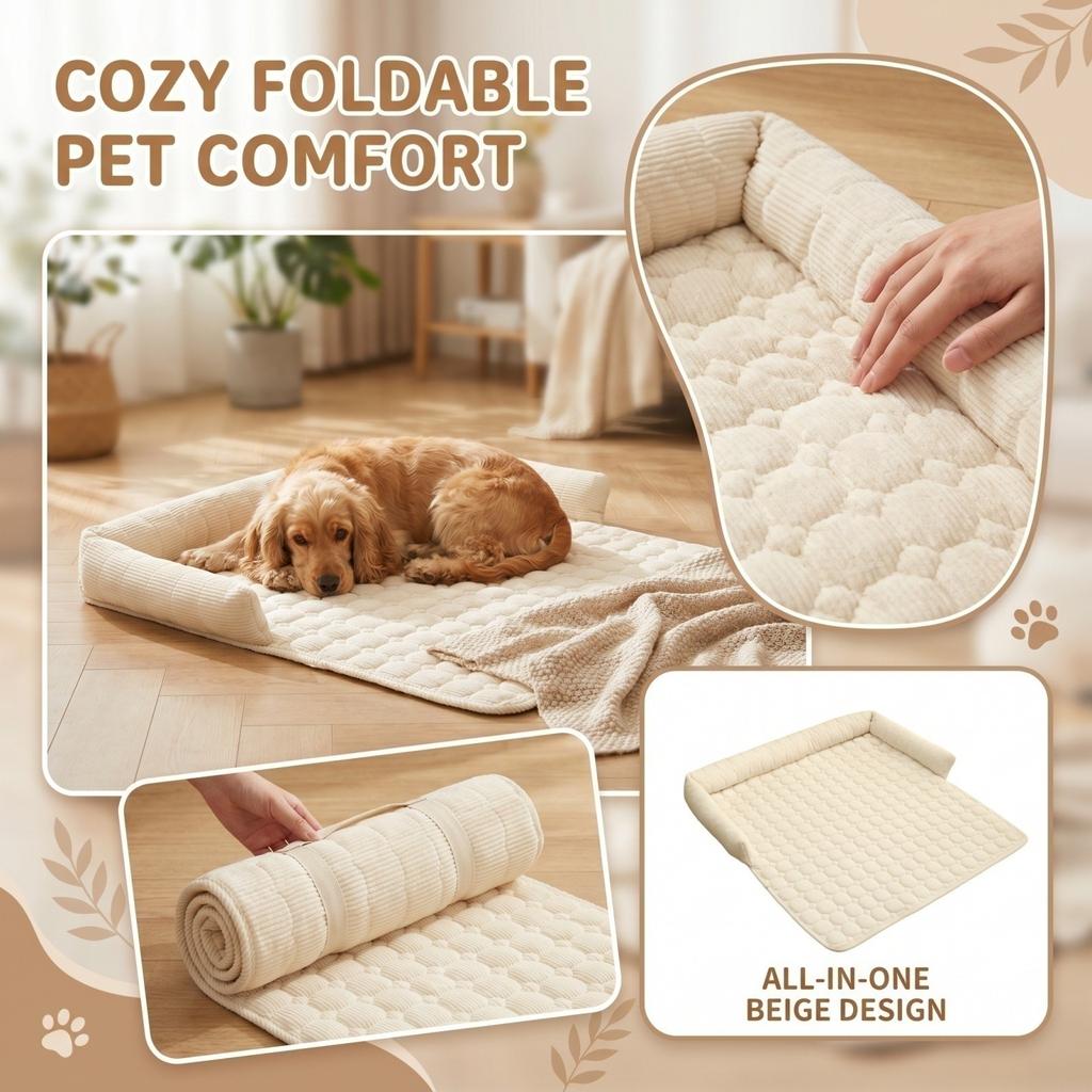 Pet Sofa Cushion with Bolster for Dogs Cats - All Cozy Pet Bed, Embroidery Plaid Design