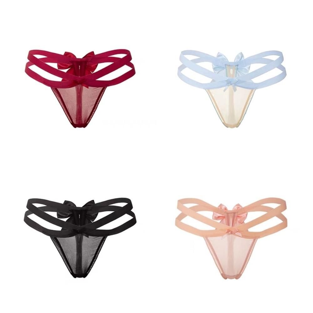 Delicate Bow Briefs Low Waist Sheer Mesh Panties Sweet Cross Strappy Thong  Valentine's Day