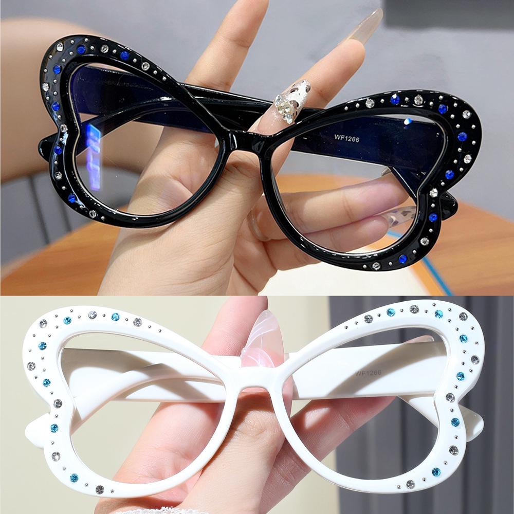 1PCS Butterfly Women Eyewear Frames Rhinestone Anti Blue Light Glasses Korean Stylish Decorative Glass