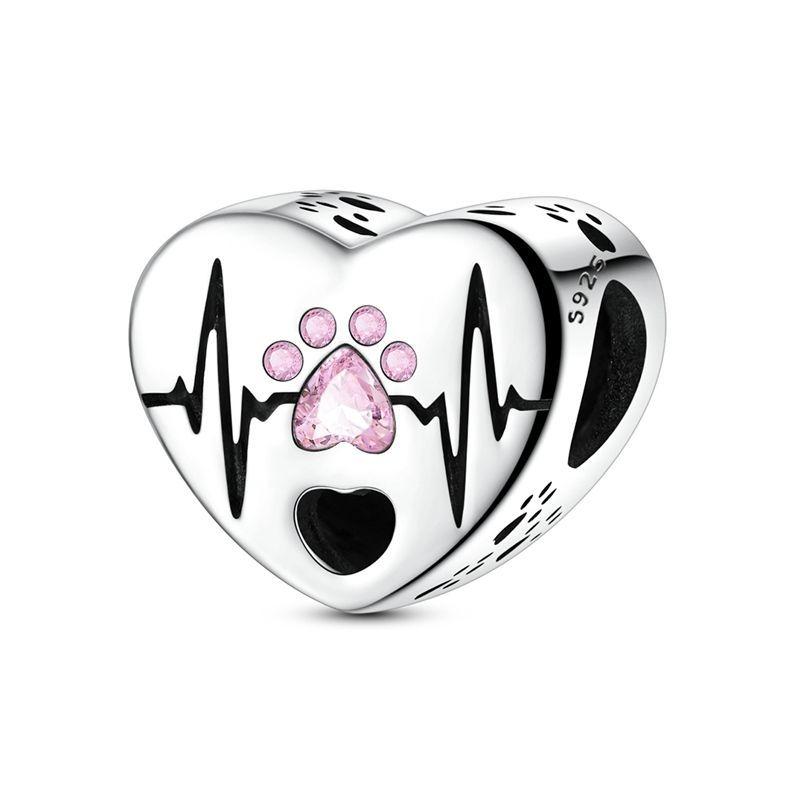 S925 Silver Cute Dog Charms Bead Keychain Animal Puppy Teddy Yorkshire Terrier Crab Paw Whale Rooster Snake Crocodile Jewelry