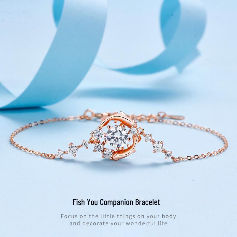 

925 Sterling Silver Fish Beaded Bracelet for Women - Original High-End Fashion Jewelry 925 Silver розового золота