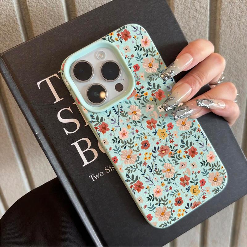 Full Screen Flower Pattern Soft TPU Phone Case For iPhone 17 16 Pro Max 15 Plus 14 13 12 11 17Air X XR XS Max Faux Leather Cover