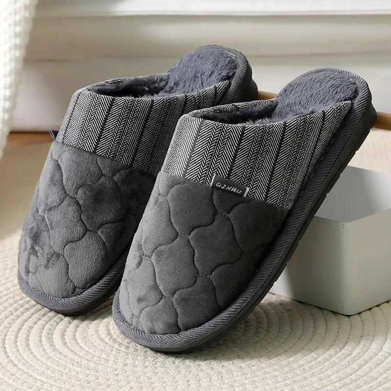 Plus Size 48 49 Waterproof Men Down Slippers Winter Indoor Fur Shoes Male Rubber Slides Floor Slippers Man Non-slip Warm Mules