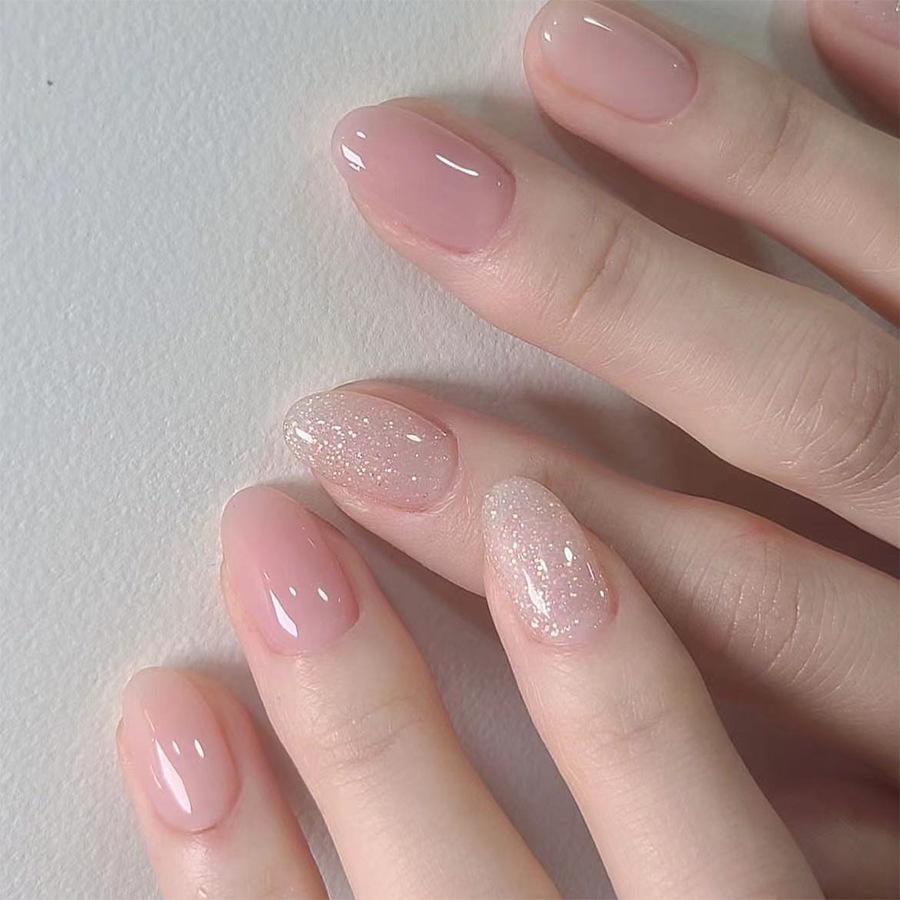 

Glossy Oval Nail Art: Detachable Shimmer Nude Patches - 24-Piece Set
