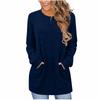 Women's Fashion Loose-Fit Round Neck T-Shirt Colour Pocketed Long-Sleeved Top