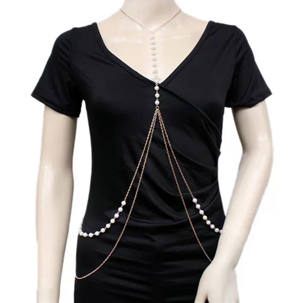 Vintage Style Imitation Pearl Necklace Body Chain Sexy Babes Beach Multi-layer Waist Chain Women's Direct Supply