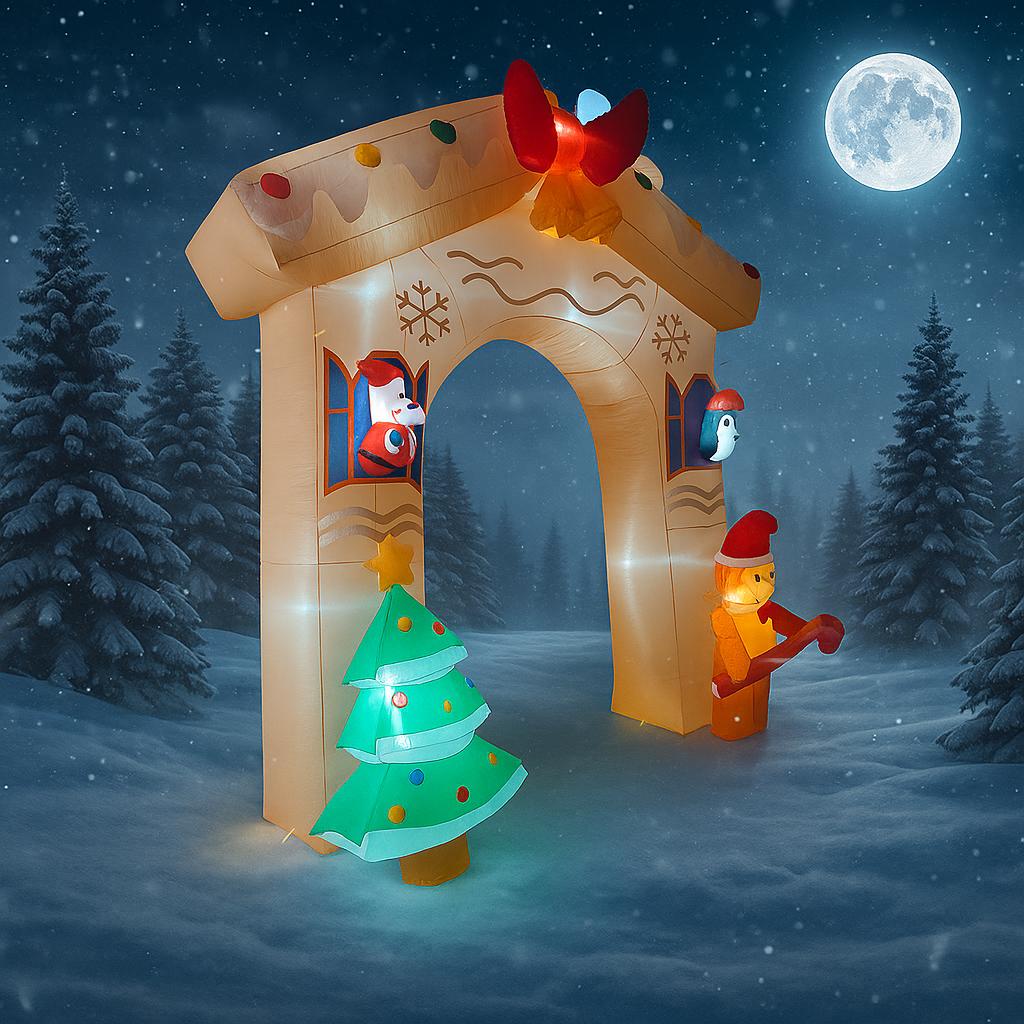 10.83FT Yard Party Decoration Inflatable Christmas Arch House Santa Friends Toy LED Lit Festive Gift Supplies Xmas Home Ornament