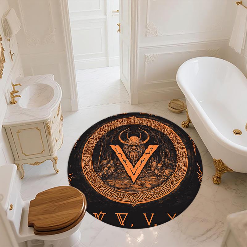 Viking Runes,Round Area Rug,Carpet Rug for Living Room Bedroom Sofa Playroom Decor,Non-slip Floor Mat