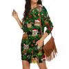 Women's Snowflake Print Fashionable Long-sleeved Round-neck Pocket Dress