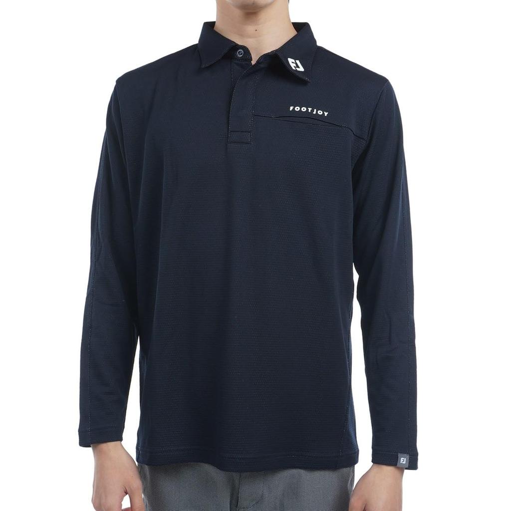FootJoy DRY THROUGHLIGHT Front Pocket Long Sleeve Shirt, Navy, Men's, Size XL (FJ-F24-S01, 32166-XL)