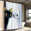 1pc Playful Cartoon Cat Shower Curtain - Black and White Peeking Cats Design with Pastel Background