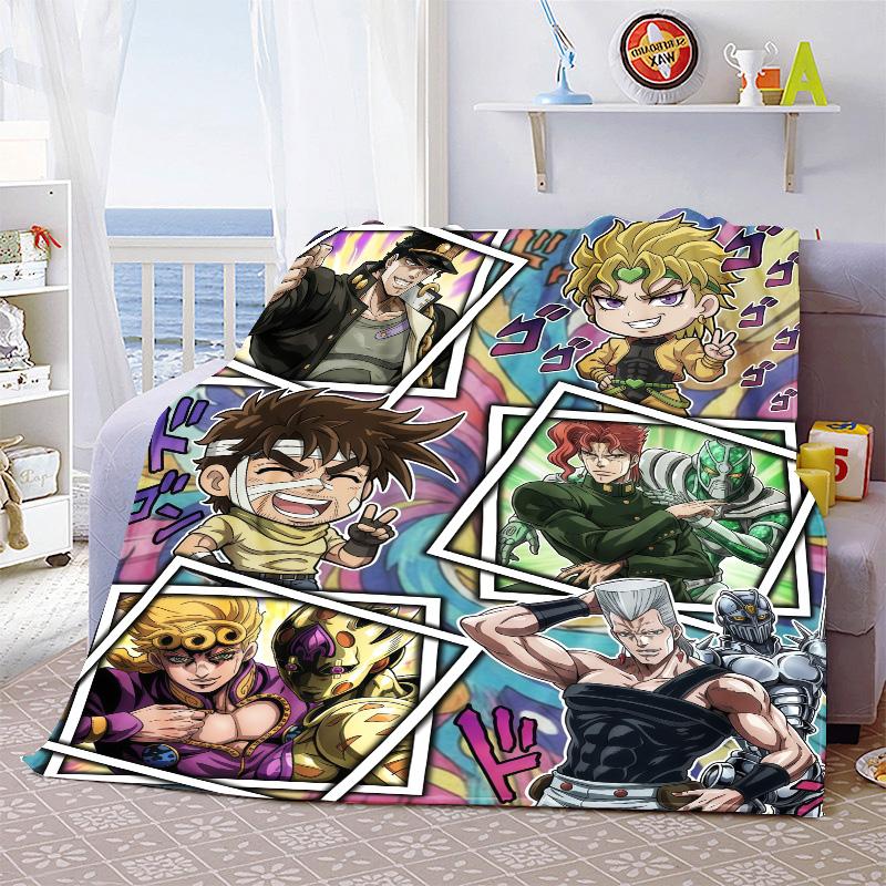 JoJo Anime Decorative Flannel Blanket Soft Warm Throw Cozy Blanket for Sofa Bed Home Decor -QJY