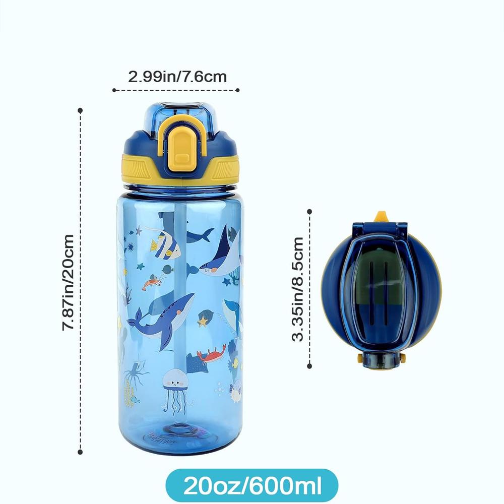 600ml/20oz Children's Water Cup Silicone Spout Tritan Material Leak-proof Plastic Water Bottle Summer Water Bottle with Straw