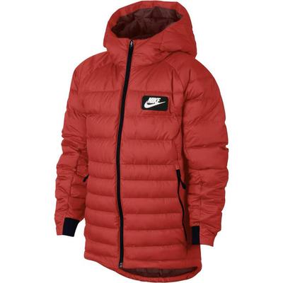 Solid Color Logo Print Hooded Long Sleeve Down Jacket Kids Outerwear University-Red 856080-657