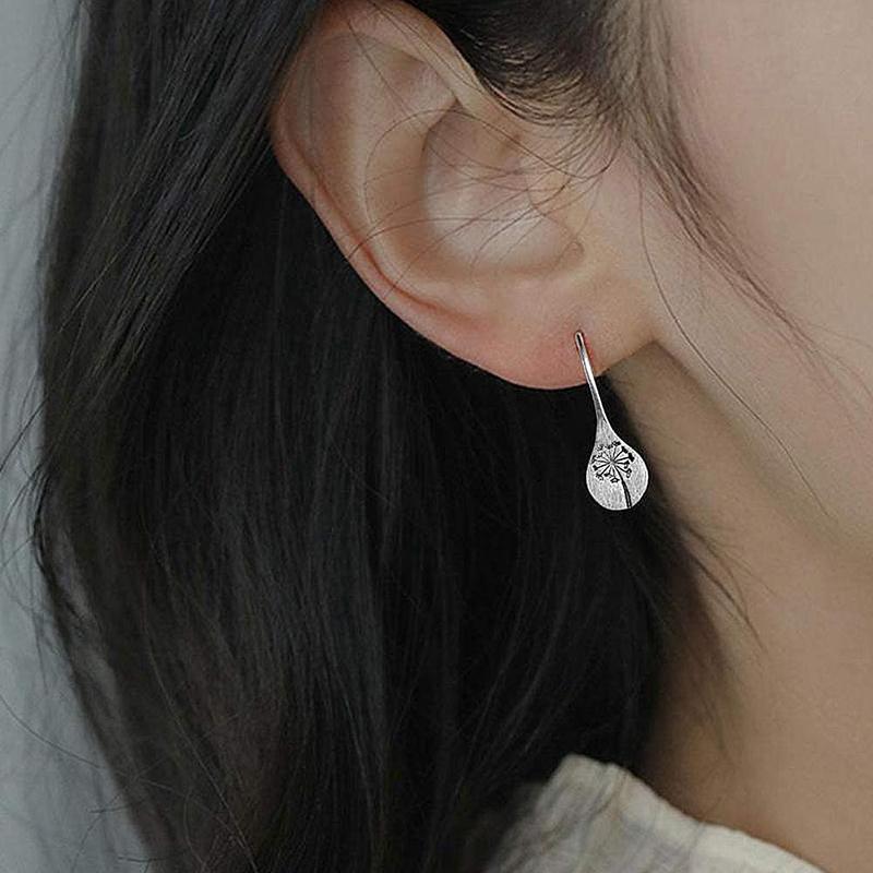 Nature-inspired Dandelions Earrings Simple Geometric Silver Color Hook Drops Dangle Earrings For Woman