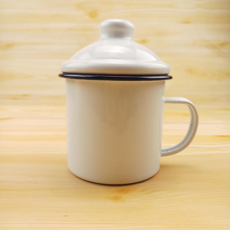 

OLOEY Retro Enamel Mug Set, 3000ml, White with Blue Trim