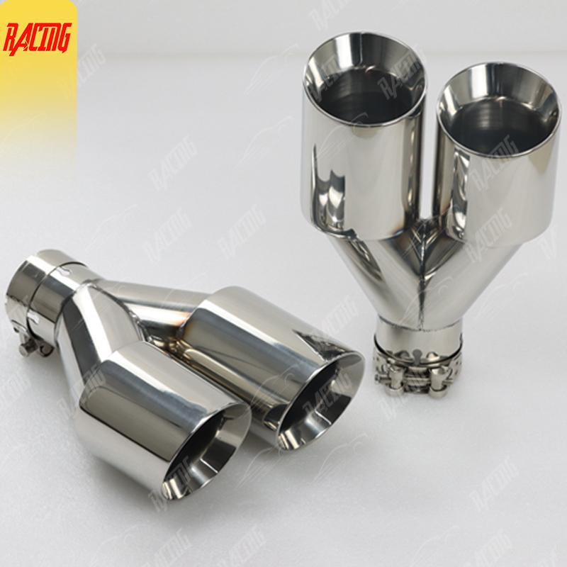 1 Piece Universal Exhaust Systerm Dual Tips Stainless Steel Tail Pipes Car Accessories For Modify Nozzle Muffler